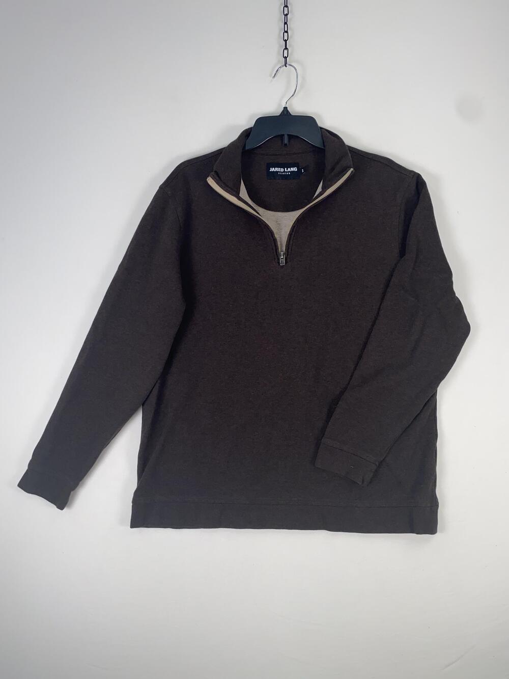 Jared Lang Sweater Mens Large Brown Stretch 1/4 Zip Mock Neck Knit Pullover